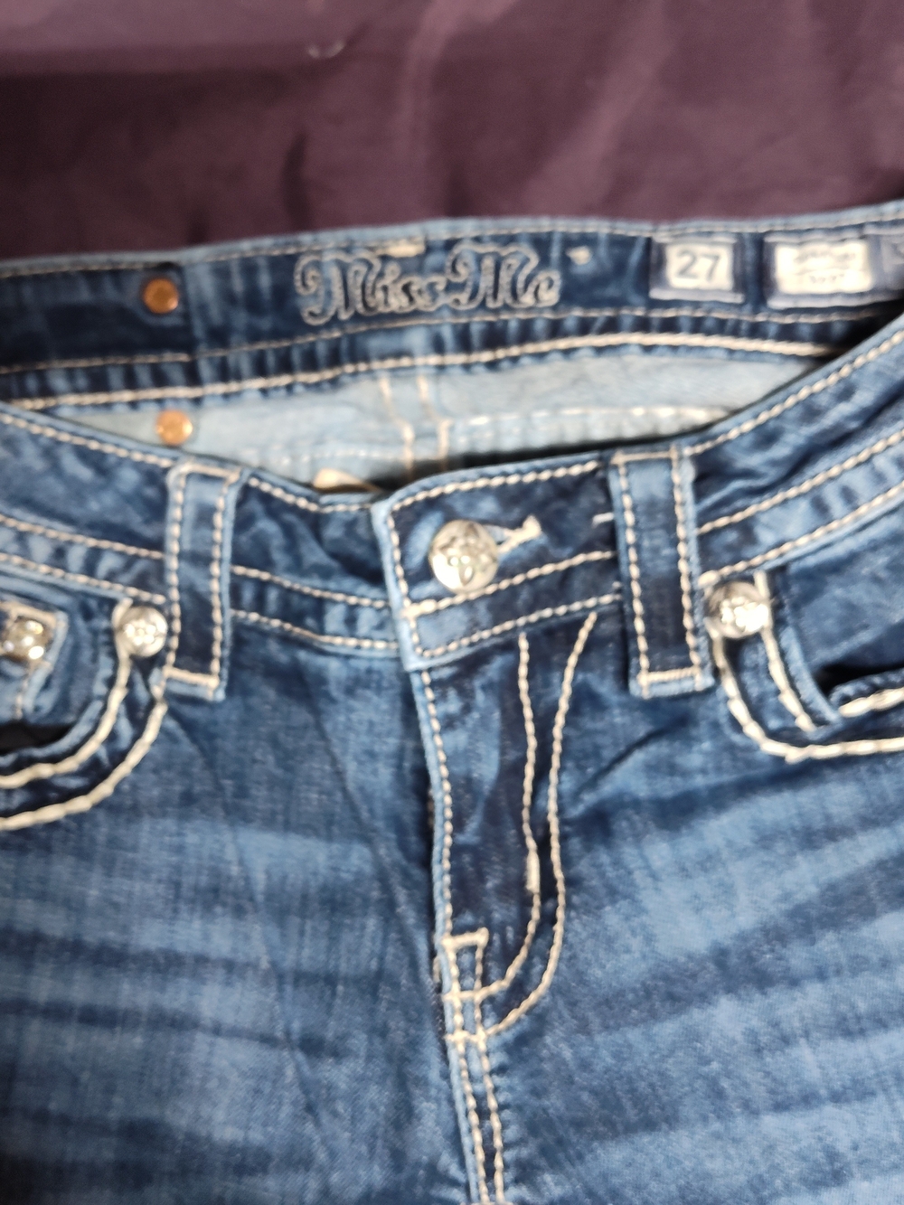Miss Me Men's Dark Blue Slim Denim Jeans with Contrast Stitching